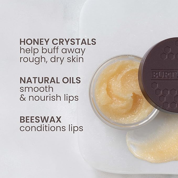 Burt's Bees Conditioning Honey Lip Scrub, Exfoliates & Conditions Dry Lips, with Honey Crystals, Use with Overnight Intense Lip Treatment, Natural Origin Lip Care, 0.25 oz.