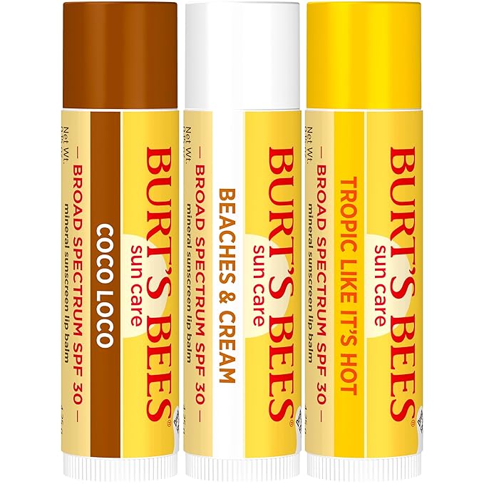 Burt’s Bees SPF 30 Lip Balm Mothers Day Gifts for Mom, Island Getaway - Coco Loco, Beaches & Cream, Tropic Like It's Hot, Water-Resistant Sun Care, Natural Origin Lip Treatment, 3 Tubes, 0.15 oz