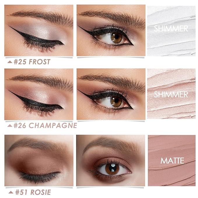 FOCALLURE 3PCS Cream Eyeshadow Stick Sets,Matte and Shimmer Eye Brightener, High Pigmented Crease-proof Pencil,Long Lasting Eye Shadow Highlighter Makeup,Starlight Pink