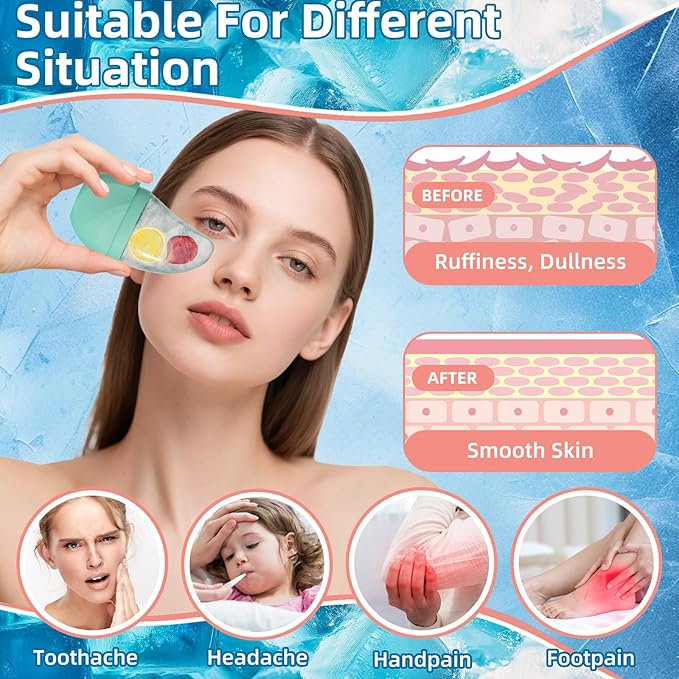 Silicone Facial Ice Cube Roller Massager, Facial Beauty Care Tool, Reusable Face Ice Mold - Brighten Skin, Reduce Puffiness for Face & Eyes (Brown)
