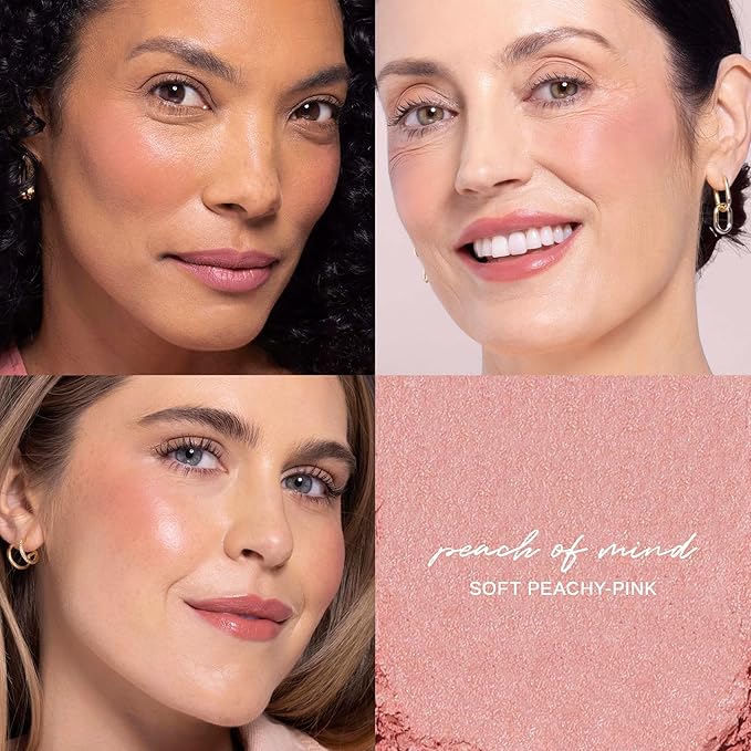 Wander Beauty Hydrating Powder Blush - Lightweight, Peach Blush Makeup with a Blurring, Satin Finish - Buildable Formula with Hyaluronic Acid, Squalane & Aloe Leaf Extract - Peach of Mind - 0.18 oz