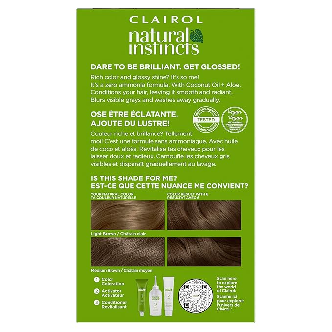 Clairol Natural Instincts Demi-Permanent Hair Color, 6 Light Brown Hair Color, Pack of 1