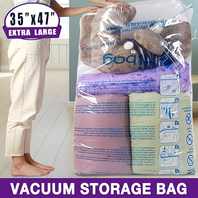 XXL Jumbo 47''X35'' Vacuum Storage Space Saver Bags Extra Large for Blanket, Bedding, Comforters and Huge Stuffed Toy (6 Pack)