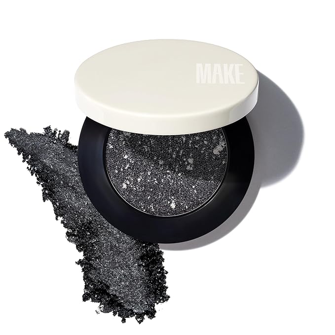 MAKE Beauty Multi-Chromatic Eye Shadow. Metal Reflecting Luminous Foil Finish Creamy, Buildable, Dimensional Long-wear, Crease-proof Powder Eyeshadow, Multichrome Shade - Onyx, Slate Grey