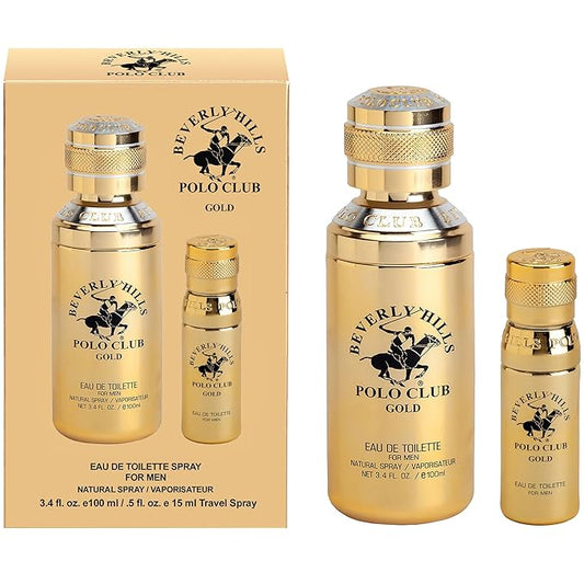 Beverly Hills Polo Club Cologne for Men Bonus Pack Designer Eau De Toilettes 3.4oz + 0.5oz 2 count (Gold)