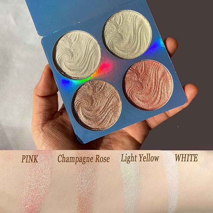 Highlighter Makeup Palette,Highlighter Palette Illuminator Powder Palette White Highlighter Baked Waterproof Long Lasting Brilliant Lighten Skin Color Face Contour Powder Makeup Highlighter