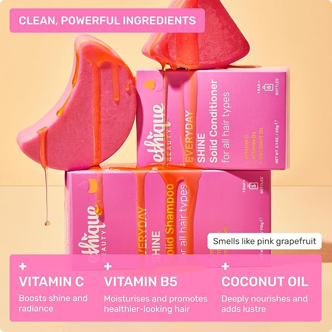 Ethique Everyday Shampoo Bar for soft, shiny hair with Vitamin C - Plastic-Free, Cruelty-Free, Vegan, 3.88 oz - Formerly Pinkalicious