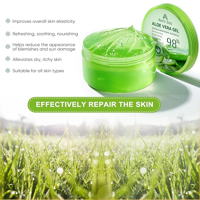 Organic Aloe Vera Gel for Face & Body Made within 12 Hours of Harvest, 98% Pure Aloe Vera Gel for Skin,Scalp,& Hair, Soothing Aloe Face Moisturizer,Multipurpose Skin Care（10oz）
