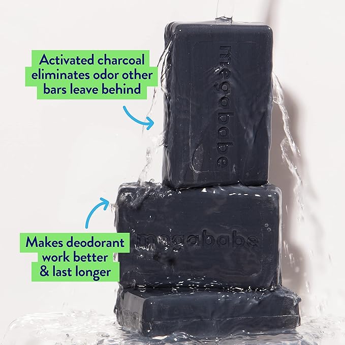 Megababe Underarm Bar Soap - Space Bar | With Detoxifying Charcoal for Odor Control | 4.5 oz - 3 Pack