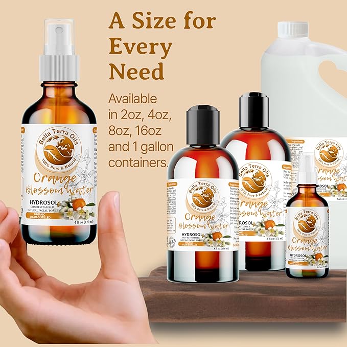Bella Terra Oils Orange Blossom Water (Neroli Hydrosol) – 1gallon, Radiant Skin Refresher, Natural Aroma, Revitalize & Glow