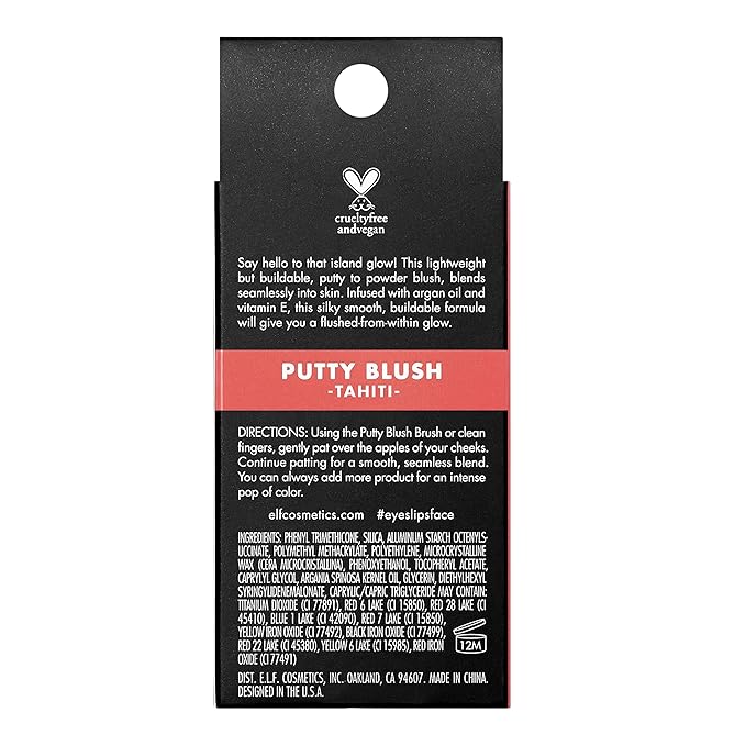 e.l.f. Putty Blush, Creamy & Ultra Pigmented Formula, Lightweight, Buildable Formula, Infused with Argan Oil & Vitamin E, Vegan & Cruelty-Free, Tahiti