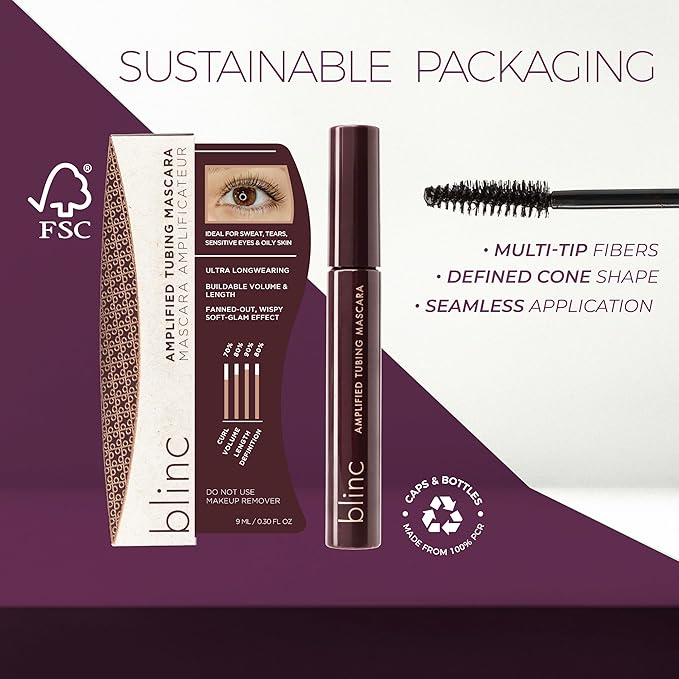 Blinc Amplified Tubing Mascara, Ultra-Longwearing Washable Mascara, Soft-Glam Volumizing, Lengthening and Defining Mascara, Gluten-Free and Cruelty-Free, 9mL / 0.30 Fl. OZ