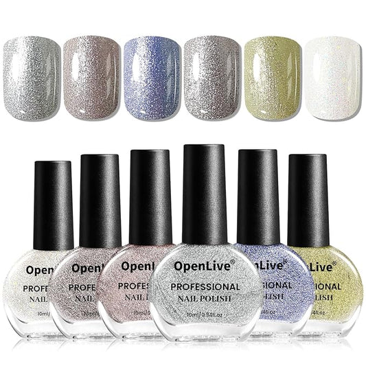 10ml Glitter Nail Polish Set 6 Colors Glitter Effect All Seasons Neutral Color Quick Dry Nail Polish Set for Women Salon DIY Nail Art