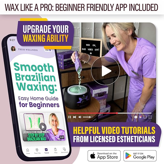 Tress Wellness Waxing Kit for Sensitive Skin – Safe for Face & Skin, Prep & Aftercare Spray, Easy to Use – At-Home Kit for Face, Bikini, Brazilian & Full Body - Digital Display, Pink