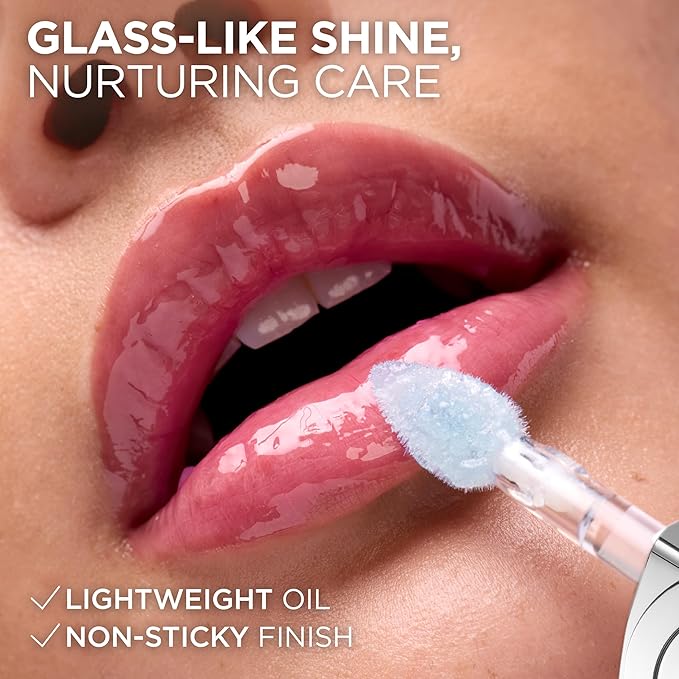 L'Oreal Paris Plump Ambition pH Hyaluron Lip Oil, Color Shifting Lip Tint with 24HR Hydration, Volumizing Shine and Lasting Color, 010 pH Cristal Ice