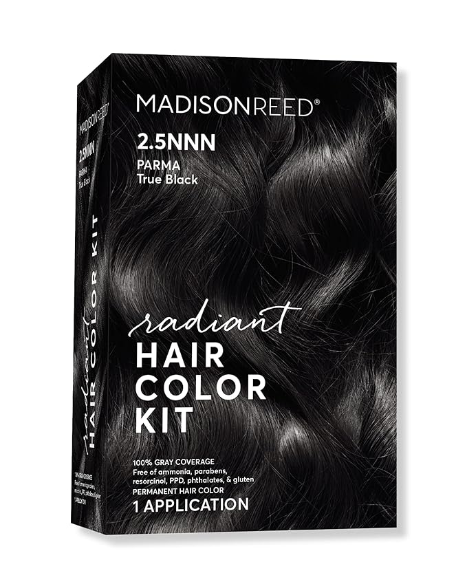 Madison Reed Radiant Hair Color Kit | 2.5NNN Soft Black (Parma Black) for 100% Gray Hair Coverage | Salon Quality Permanent Hair Dye | PPD-Free & Ammonia-Free | (Packaging May Vary) 1 Pack
