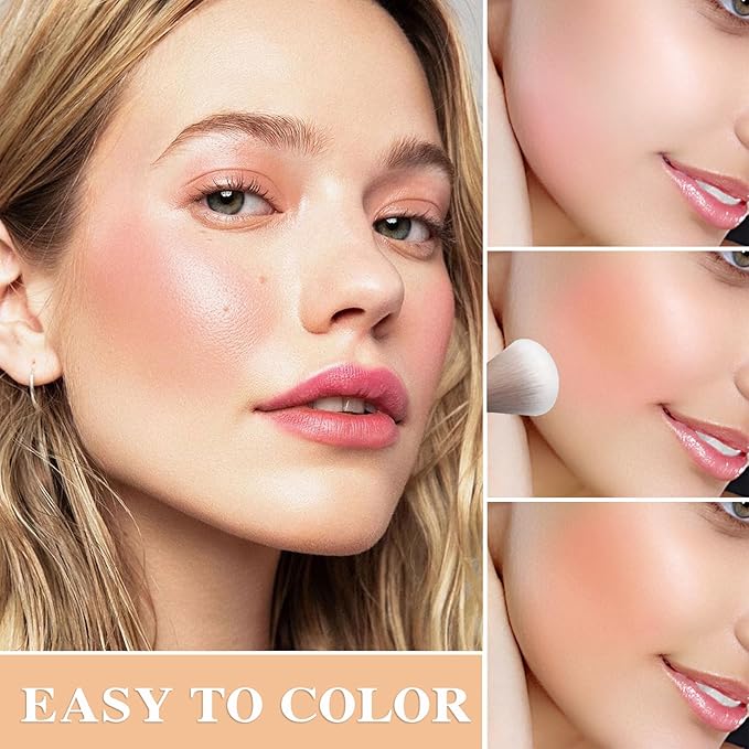 6 Colors Blush Palette,Matte Contour Makeup Blush for Cheeks,Waterproofing Highly Pigmented Face Cheek Blusher with Make Up Brush A3