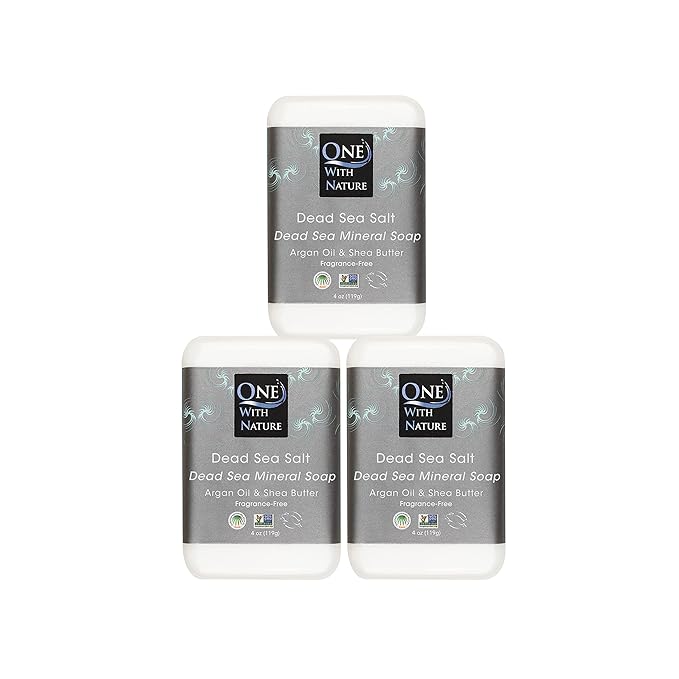 One With Nature Dead Sea Salt Soap 4oz 3-Pack – Purifying Soap Bar with Dead Sea Minerals for Face & Body, for Men & Women