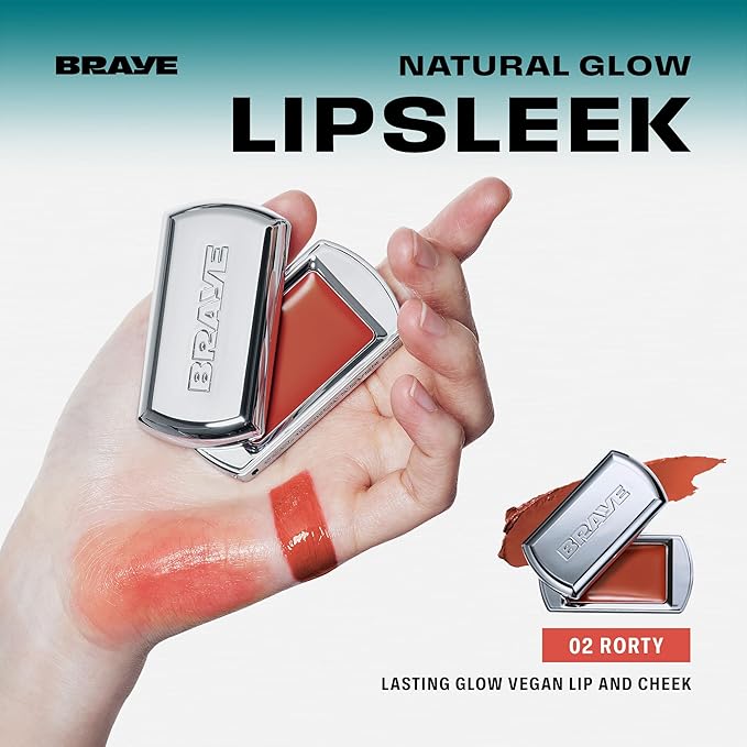 BRAYE Lipsleek Lip Balm, Monochromatic Cream Blush 2-in-1 Face Makeup, Hydrating & Mood Buildable, Vegan + Cruelty-Free Glow for Cheeks l 02 Rorty