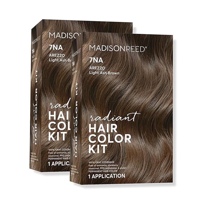 Madison Reed Radiant Hair Color Kit | 7NA Light Ash Brown (Arezzo Brown) for 100% Gray Hair Coverage | Salon Quality Permanent Hair Dye | PPD-Free & Ammonia-Free | (Packaging May Vary) 2 Pack