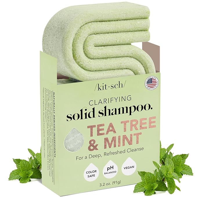 Kitsch Tea Tree & Mint Shampoo Bar - Anti Dandruff Shampoo for Itchy Scalp and All Hair Types - Natural Hair Shampoo Bar with Mint - Vegan Hair Care, Paraben & Sulfate Free, Made in USA - 3.2oz