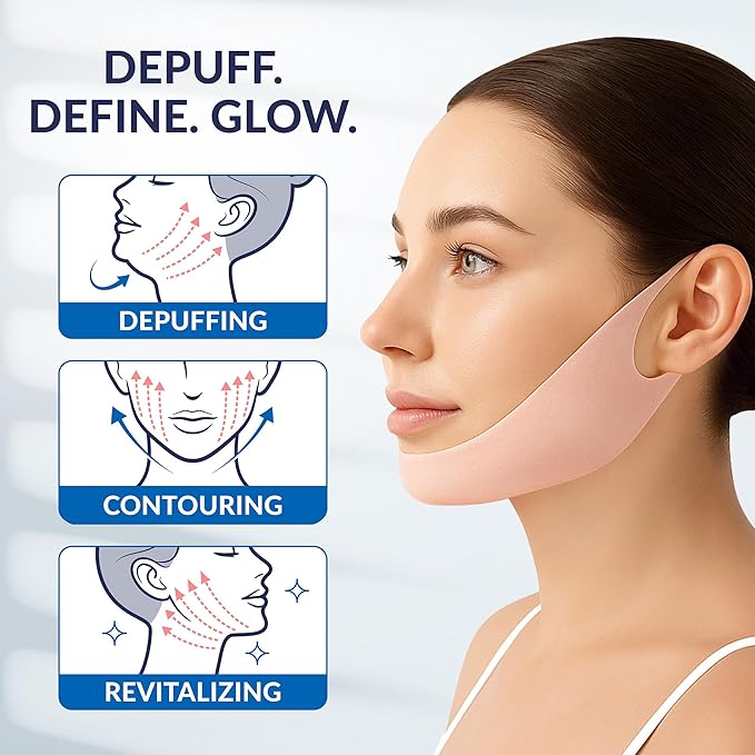 Stylia V Line Lifting Collagen Face Mask - Double Chin Strap for Women - Jawline Shaper Face Lift Tape - Neck Lift Collagen Mask - Chin Strap for Sleeping - Hyaluronic Acid, Aloe Vera, Cica 7P
