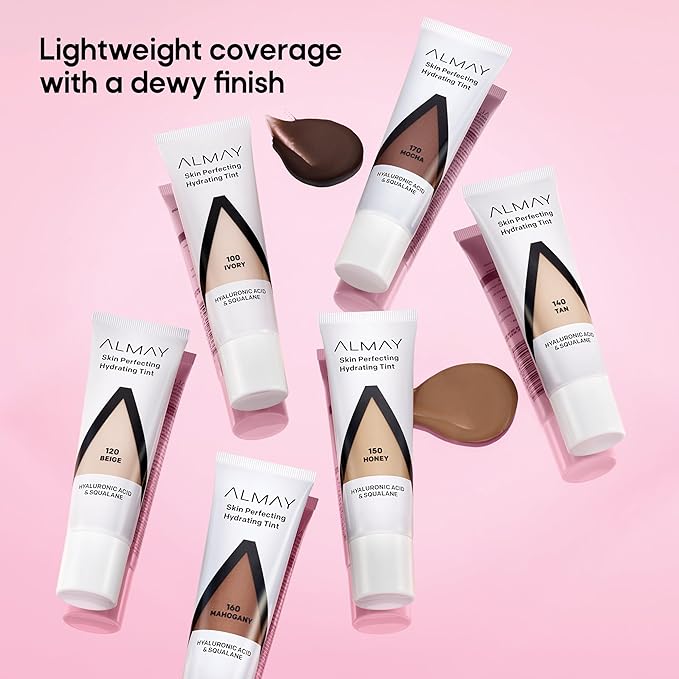 Almay Hydrating Liquid Foundation Tint, Lightweight with Light Coverage, Naturally Dewy Finish, Hypoallergenic, Dermatologist TestedFragrance Free, 110 Buff, 0.94 fl oz.