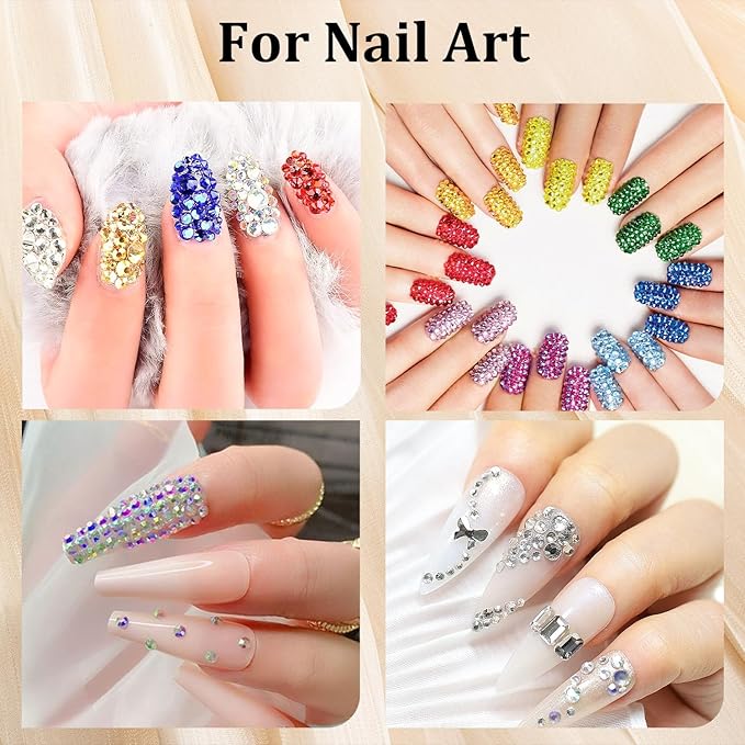 Colorful Face Gems for Makeup Set, Flatback Gorgeous AB+Clear+Mixed-Colored Glass Gems with Picker Pencil, Makeup Glue, Dual-End Dotting Tool and Tweezer for Eye Body Hair Make-up and Nail Art Deco