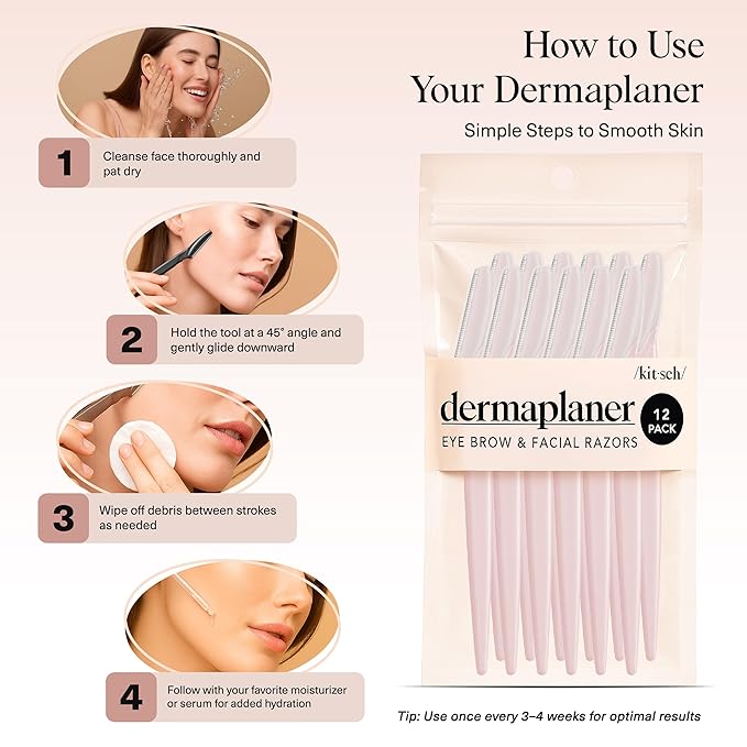 Kitsch Dermaplane Razor for Women Face - Face Razors for Women and Men - Eyebrow Trimmer, Shaver, Recycled Plastic Dermaplaning and Skin Care Tool - Blush, 12 pcs