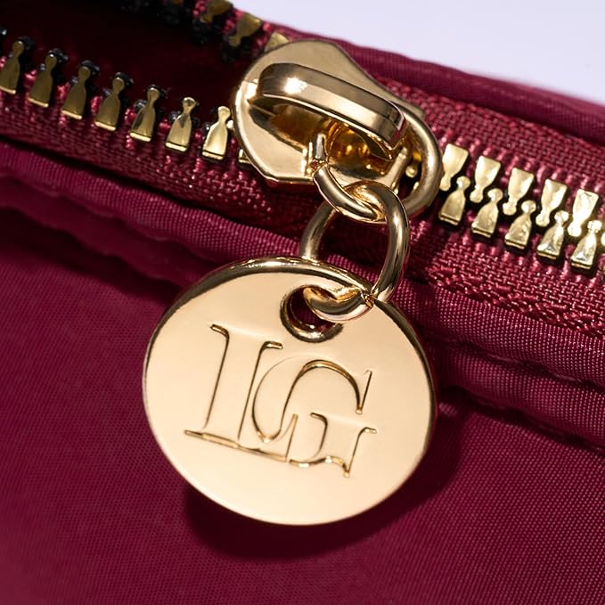 LAURA GELLER NEW YORK Quilted Makeup Bag with Brush Case, Burgundy - Toiletry Bag Organizer for Travel - Large Capacity Full Size Makeup Bag - Easy to Clean