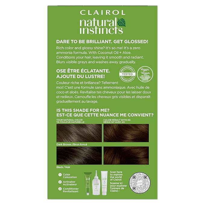 Clairol Natural Instincts Demi-Permanent Hair Dye, 4G Dark Golden Brown Hair Color, Pack of 1