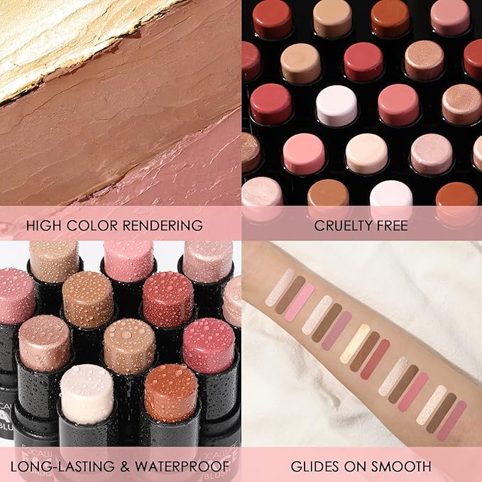 FOCALLURE 3 Pcs Cream Contour Sticks,Shades with Highlighter & Bronzer & Blush,Non-greasy Long-wear Face Contouring Pen,Easy to Sculpt the Face and Create a Lightweight Finishing Makeup,MEDIUM-WARM