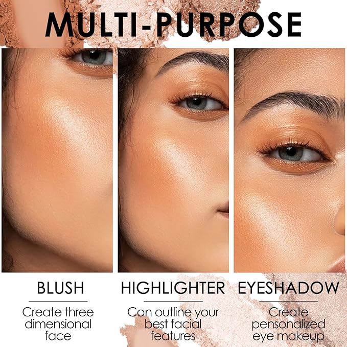 FOCALLURE Blush and Highlighter Palette,3 in 1 Makeup Powder Cruelty-Free Matte Blush,Shimmer Illuminator Highlighters for a Glowing Look,#02