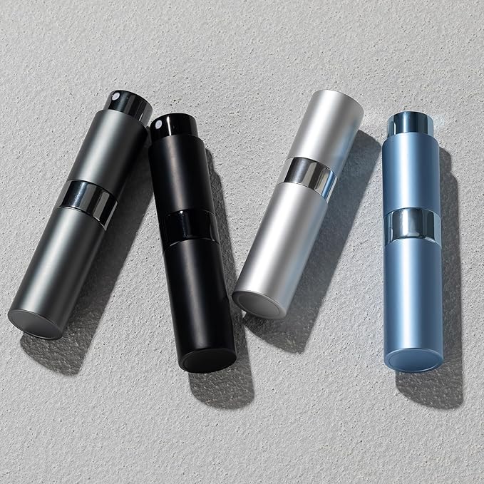 Travel Perfume Bottle Refillable - Cologne Spray Atomizer Mini - Small Travel Size Empty Sprayer for Refill Sample Container - Portable Fragrance Decant Dispenser for Women Men 8ml 4PCS Grey