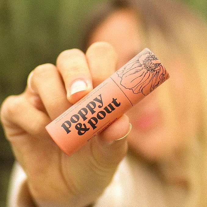 Poppy & Pout Pink Grapefruit Jumbo Lip Balm | All Natural Lip Balms & Moisturizers | Hydrates with Beeswax, Vitamin E, Organic Coconut Oil | Cruelty-Free | Lip Balm in Recyclable Cardboard Tube