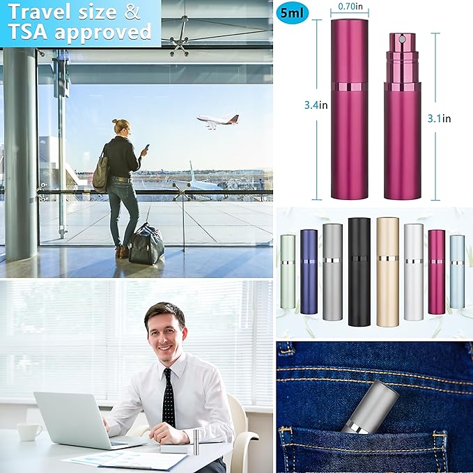 Refillable Perfume Atomizer Travel Bottle 2-Pack 5ml Leakproof Luxury Travel Perfume Refillable Bottle, Portable Fragrance Atomiser (Black & Rose Red)