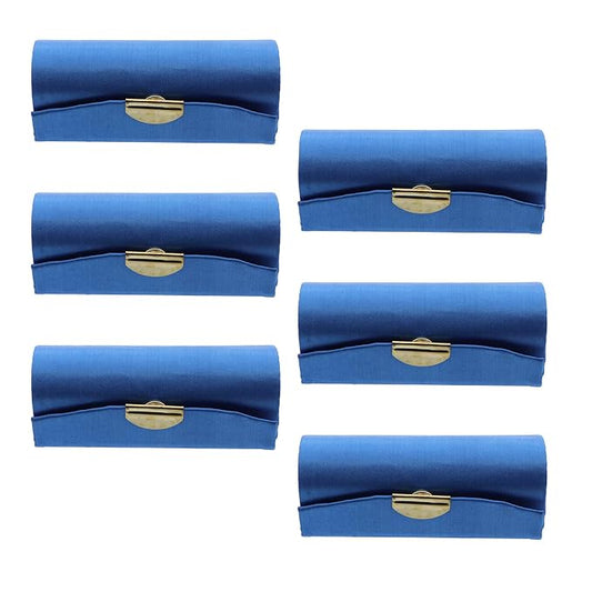 Motique Accessories Solid Satin Ladies Lipstick Case With Mirror Purse Holder Set of 6 (Royal)