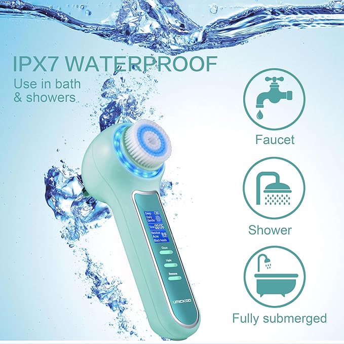 Face Scrubber Exfoliator,Facial Cleansing Brush Waterproof with LCD Screen,Blackhead Remover Vacuum with 5 Brush Heads,Face Spin Brush for Exfoliating, Massaging and Deep Pore Cleansing