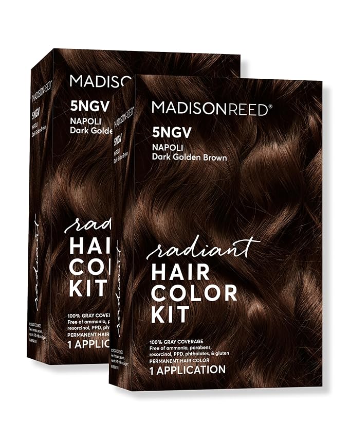 Madison Reed Radiant Hair Color Kit | 5NGV Dark Golden Brown (Napoli Brown) for 100% Gray Hair Coverage | Salon Quality Permanent Hair Dye | PPD-Free & Ammonia-Free | (Packaging May Vary) 2 Pack