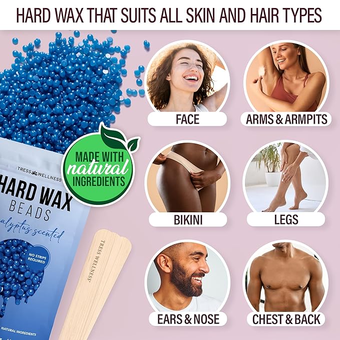 Tress Wellness Waxing Kit for Sensitive Skin – Safe for Face & Skin, Prep & Aftercare Spray, Easy to Use – At-Home Kit for Face, Bikini, Brazilian & Full Body - Digital Display, Pink