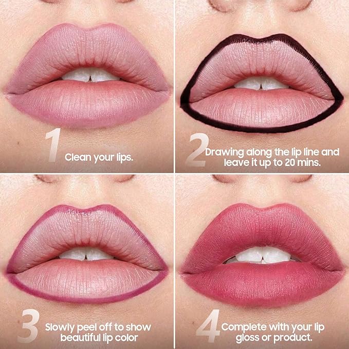 Lip Stain Peel Off - Waterproof Comfortable Vivid Color Peel Lip Liner Non-Stick Cup, Lip Tattoo Peel Off for Beauty & Charming Lip Makeup with All-Day | Vegan and Cruelty Free (#05 Mauve)