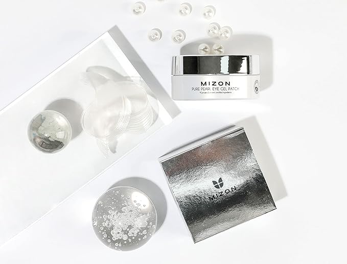 MIZON Pure Pearl Eye Gel Patch with Pearl, Diamond Powder, and Niacinamide for Radiance, Firming, and Nourishment – 60pcs – Improves Dark Circles and Luminosity