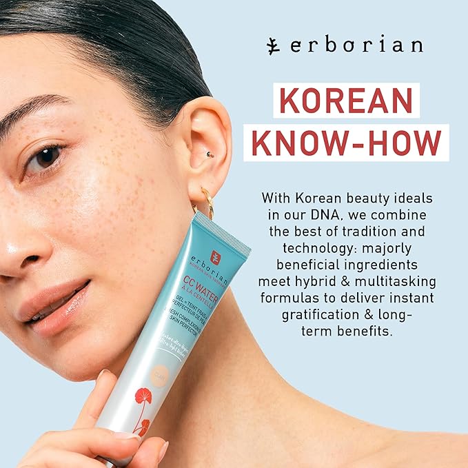 Erborian CC Water with Hyaluronic Acid, Doré - Ultra-Light Aqua Gel Color Corrector with Centella Asiatica & Hyaluronic Acid - Plump, Softer & Hydrated Skin - Korean Skincare Skin Perfector - 1.3 Oz