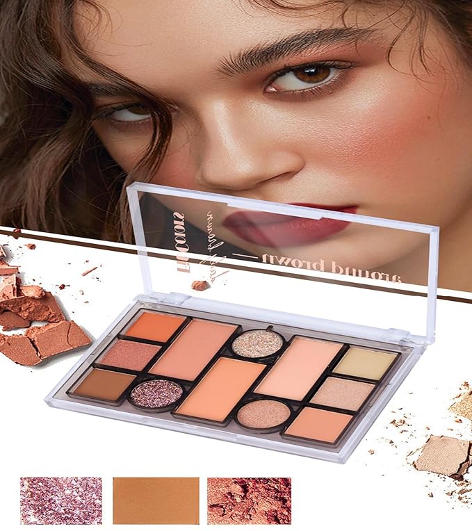 12 Colors Pink Eyeshadow Palette, Mini All in One Blush, Eyebrow & Eye Makeup Kit, Highly Pigmented Matte & Shimmer Shades, Big Artist Comprehensive Facial Makeup, Travel Friendly (02)