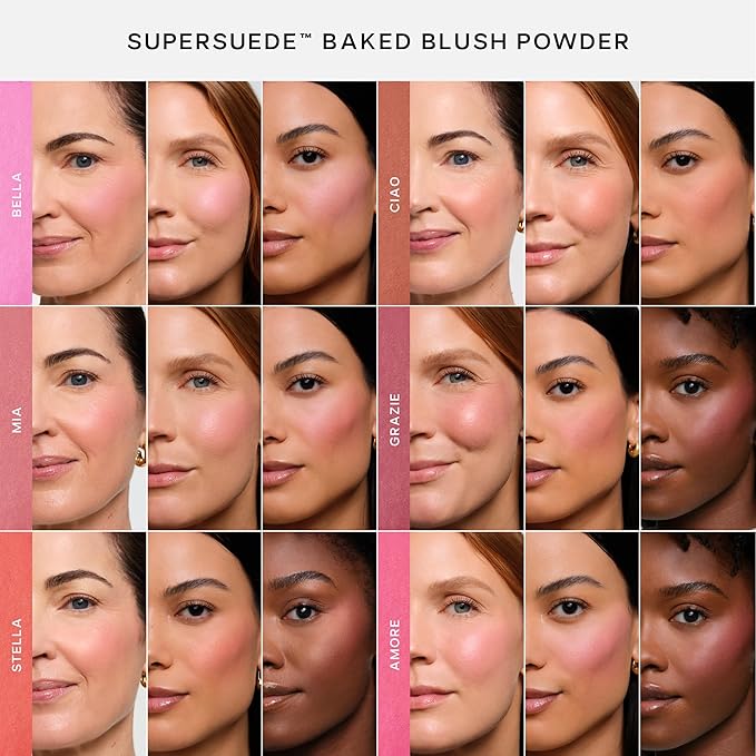 Saie SuperSuede Baked Blush - Talc-Free Powder Blush for All Day Wear - Enriched with Plant-Derived Squalane + Glycerin to Help Moisturize Dry Skin - Mia (0.1 Ounce)