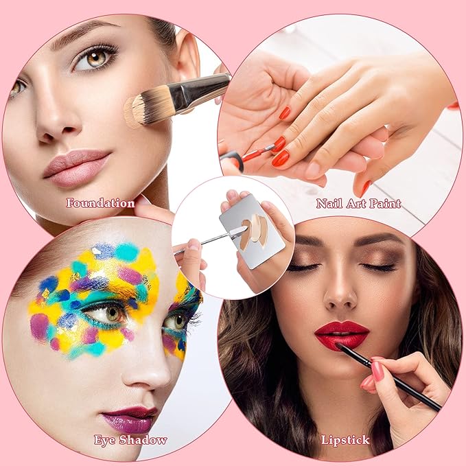 Makeup Mixing Palette Stainless Steel Foundation Palette with Spatula Professional Cosmetic Palette for Mixing Foundation Eye Shadow Nail DIY Art
