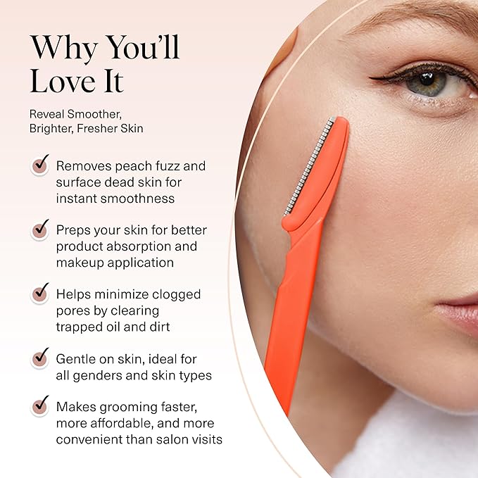 Kitsch Dermaplane Razor for Women Face - Face Razors for Women and Men - Eyebrow Trimmer, Shaver, Recycled Plastic Dermaplaning and Skin Care Tool - Coral, 12 pcs