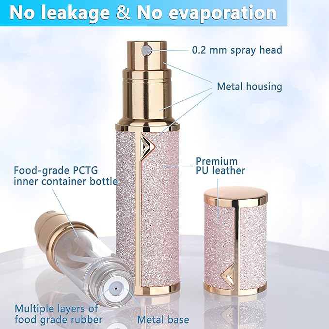 Refillable Travel Perfume Atomizer Bottle - 5ml Luxury Pocket Perfume Dispenser Pump, Travel Perfume Atomiser, Cologne Dispenser, Portable Size Sprayer Bottle for Traveling (Pink - 1)