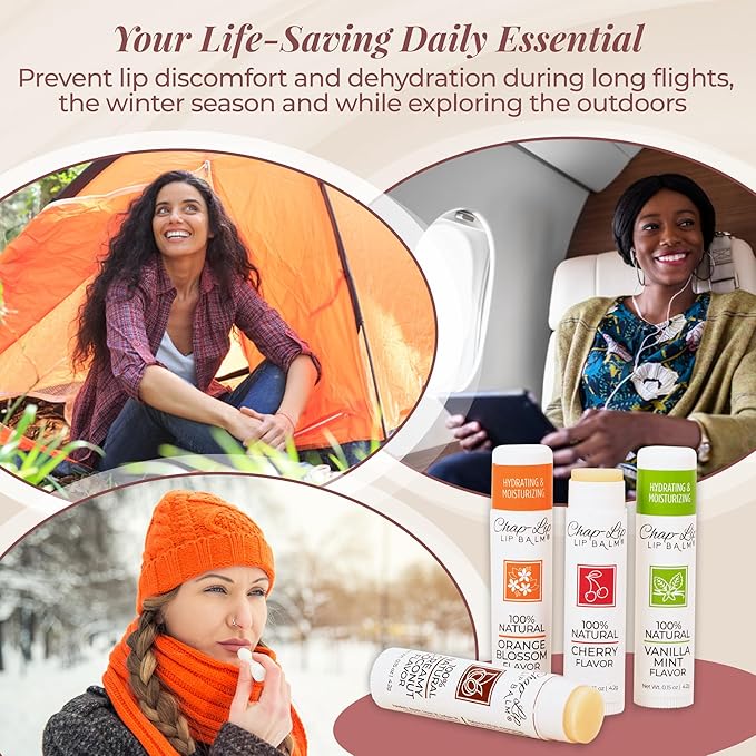 100% Natural Lip Balm Set - Hydrating and Moisturizing Beeswax Natural 4 Flavor Assortment - Lip Moisturizer for Dry Lips - Cocoa Butter - Petroleum Free Pack of 8