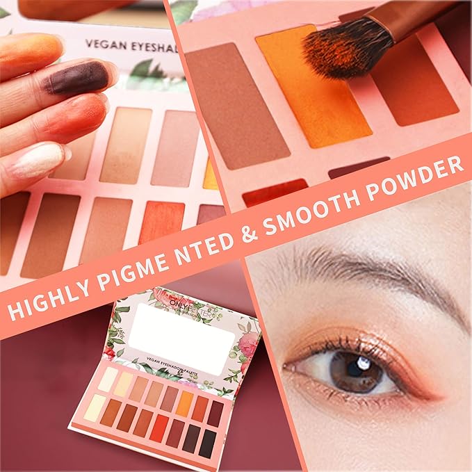 Vegan Eyeshadow Palette ONLYBETTER High Pigmented Brown Eyeshadow Palette Easy to Blend Color Fusion 16 Shades Metallic and Shimmer Nude Eyeshadow Palette Long Lasting Sweatproof and Waterproof